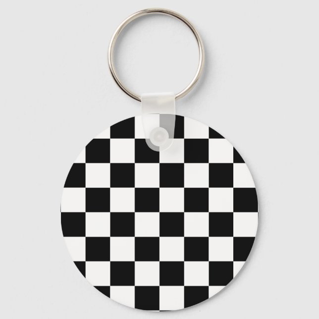 Black White Chequered Check Pattern Key Ring (Front)