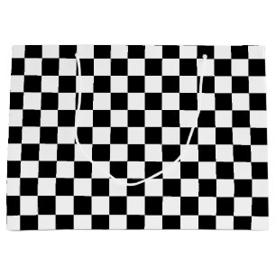 Black White Chequered Check Pattern Large Gift Bag