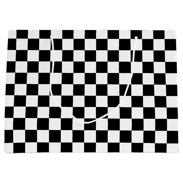 Black White Chequered Check Pattern Large Gift Bag (Front)