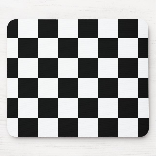 Black White Chequered Check Pattern Mouse Mat (Front)