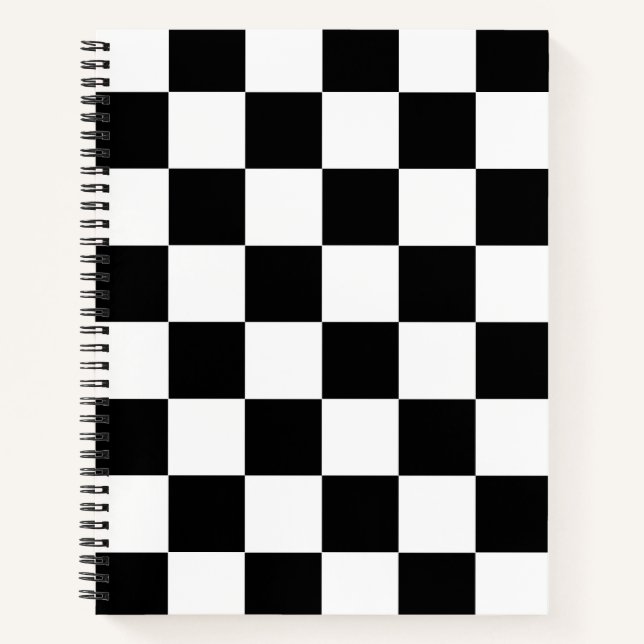 Black White Chequered Check Pattern Notebook (Front)