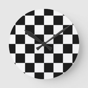 Black White Chequered Check Pattern Round Clock