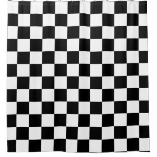 Black White Chequered Check Pattern Shower Curtain