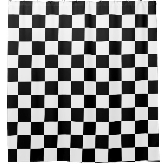 Black White Chequered Check Pattern Shower Curtain (Front)