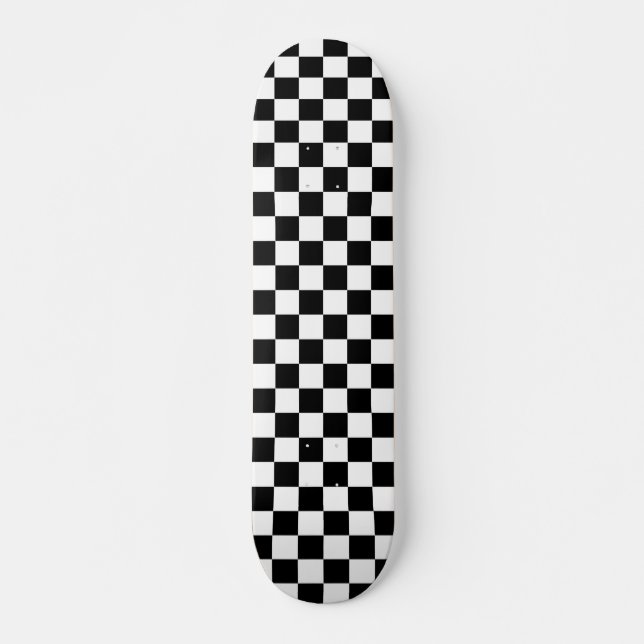 Black White Chequered Check Pattern Skateboard (Front)