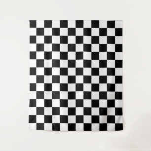 Black White Chequered Check Pattern Tapestry