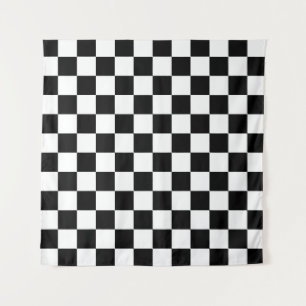 Black White Chequered Check Pattern Tapestry