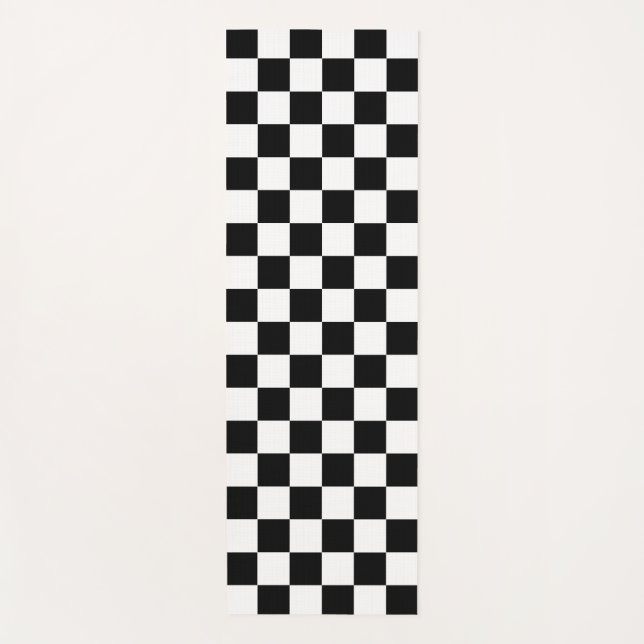 Black White Chequered Check Pattern Yoga Mat (Front)