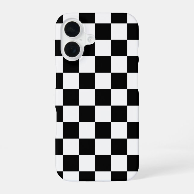 Black White Chequered Chequerboard iPhone 16 Case (Back)