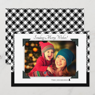 Black & White Chequered Christmas Photo Holiday  Card