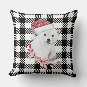 Black/white Chequered Christmas Polar Bear Pillow