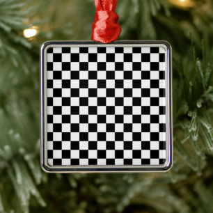 Black White Chequered Christmas Square Ornament