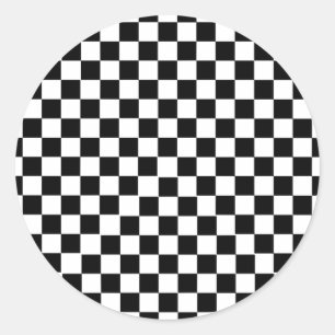 Black White Chequered Classic Round Sticker