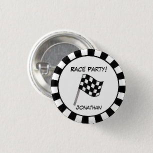 Black White Chequered Flag Race Party Name Badge