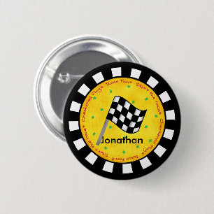 Black White Chequered Flag Round Name Badge