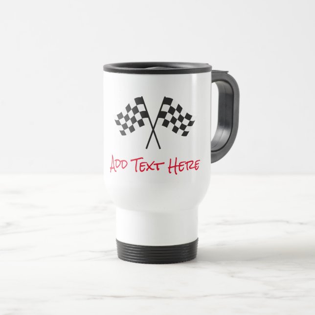 Black White Chequered Flags Sports Fans Car Racing Travel Mug (Front Right)