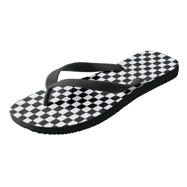 Black & White Chequered Flip Flops (Angled)