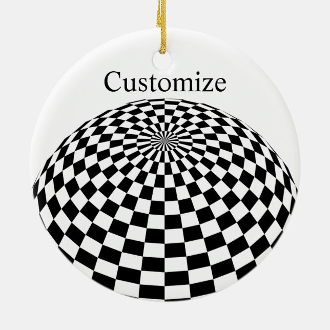Black/White Chequered Globe Thunder_Cove Ceramic Tree Decoration (Back)