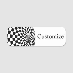 Black/White Chequered Globe Thunder_Cove Name Tag