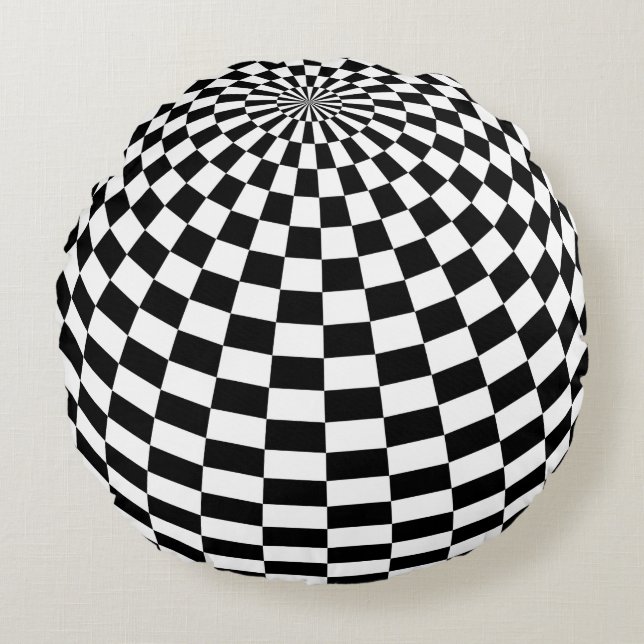 Black/White Chequered Globe Thunder_Cove Round Cushion (Front)