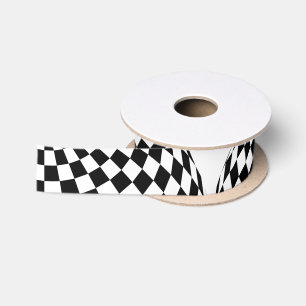 Black/White Chequered Globe Thunder_Cove Satin Ribbon