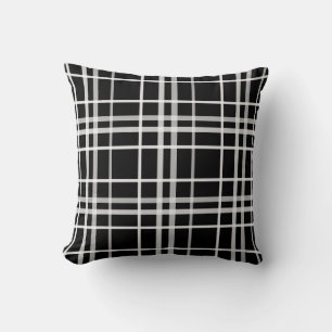 Black White Chequered Lines Pattern Cushion