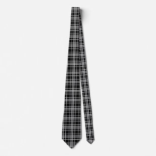 Black White Chequered Lines Pattern Tie