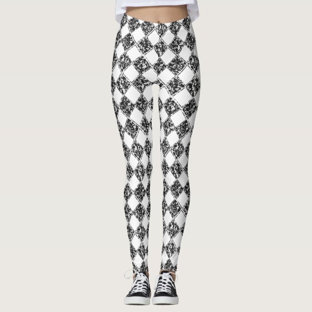 Black White Chequered Marble Leggings (Front)