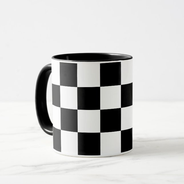 Black & White Chequered Pattern Mug (Front Left)