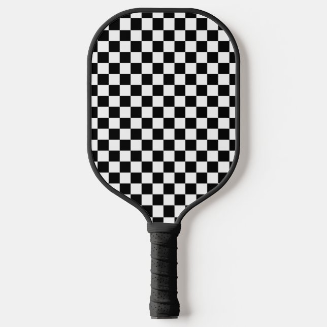 Black White Chequered Pattern Pickleball Paddle (Front)