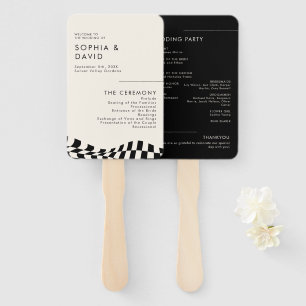 Black & white chequered pattern Wedding Program Hand Fan