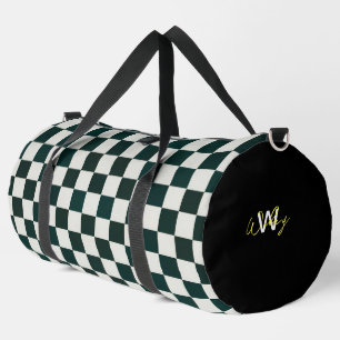 Black White Chequered Personalised Duffle Bag