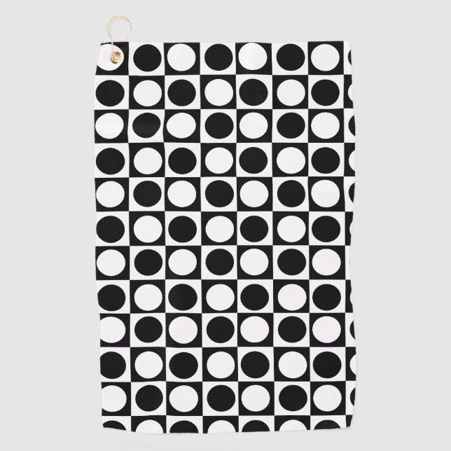 Black White Chequered Polka Dots  Golf Towel (Front)