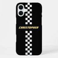 Black White Chequered Racing Flag Gold Monogrammed