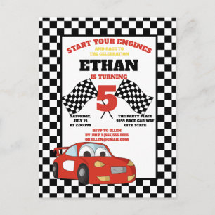Black White Chequered Red Racecar Child's Birthday Postcard