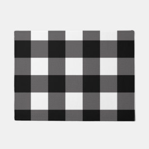 Black & White Chequered Squares Buffalo Plaid Doormat