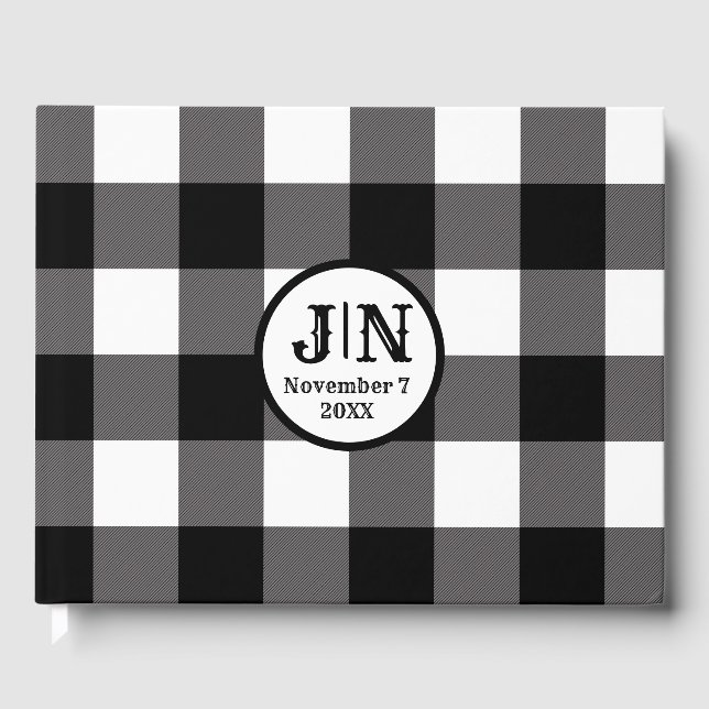 Black & White Chequered Squares Buffalo Plaid Guest Book (Front)