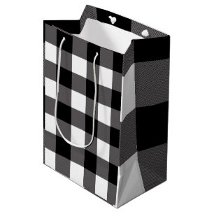 Black & White Chequered Squares Buffalo Plaid Medium Gift Bag