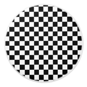 Black & White Chequered Squares Dresser Ceramic Knob