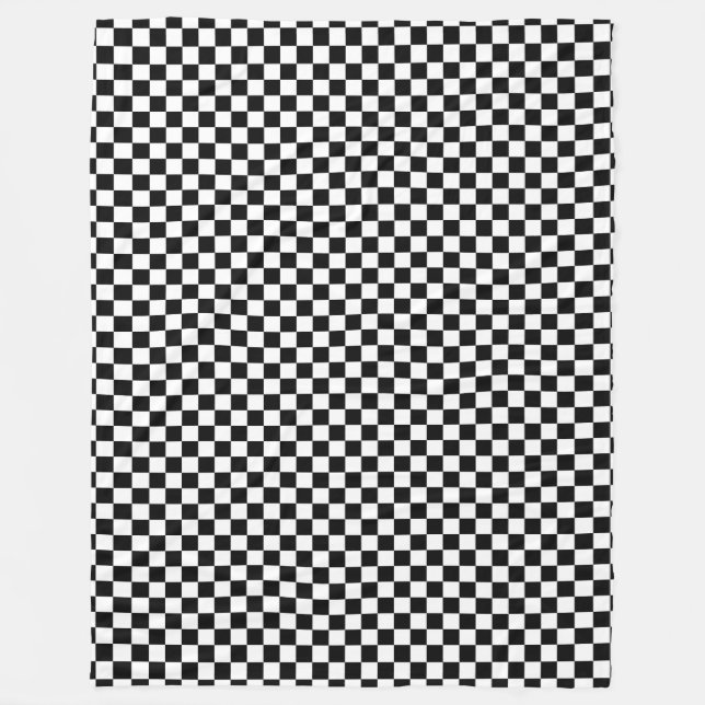 Black White Chequered Squares Fleece Blanket (Front)
