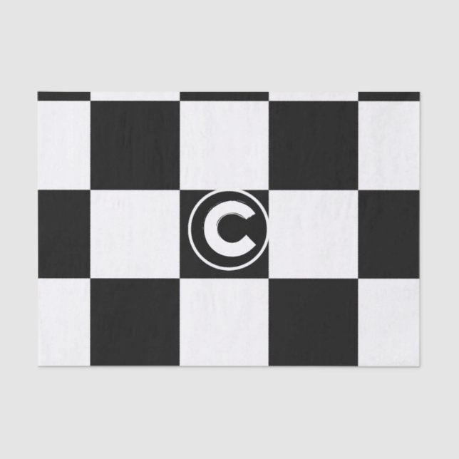 Black White Chequered Squares Monogram Initial Tissue Paper (Front)