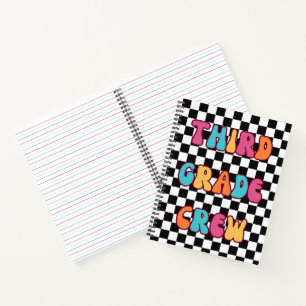 Black White Chequered Third Grade Crew Notebook
