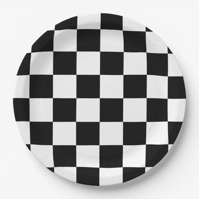Black white chequered vintage car upsherin plate (Front)