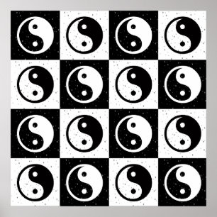 Black White Chequered Yin-yang Zen Block Print