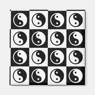 Black White Chequered Yin-yang Zen Block Print Magnet