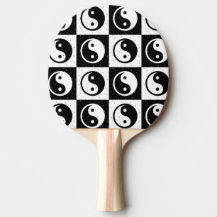 Black White Chequered Yin-yang Zen Block Print Ping Pong Paddle
