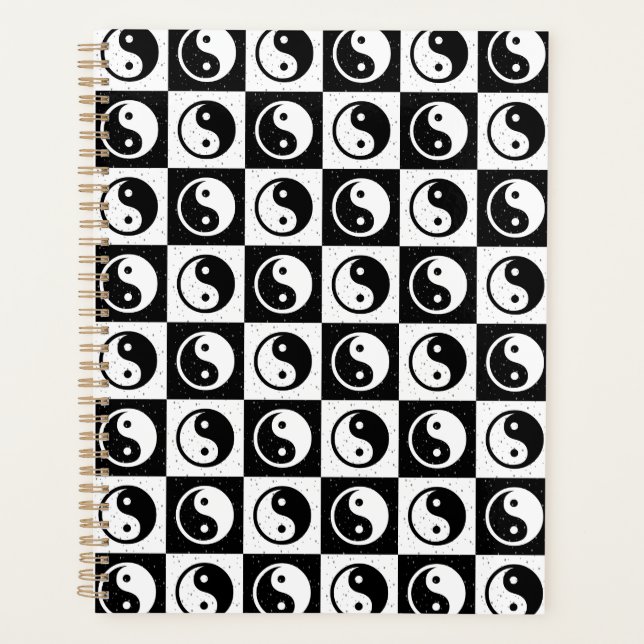 Black White Chequered Yin-yang Zen Block Print Planner (Front)