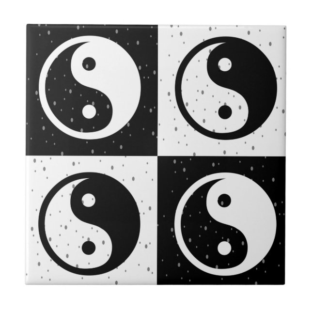 Black White Chequered Yin-yang Zen Block Print Tile (Front)