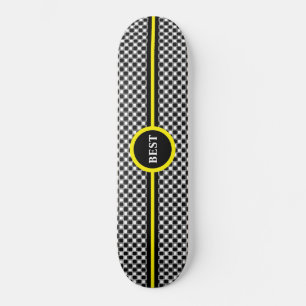 Black & white chess pattern & calligraphy skateboard