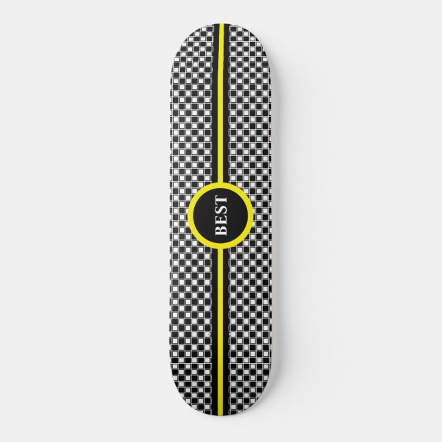 Black & white chess pattern & calligraphy skateboard (Front)